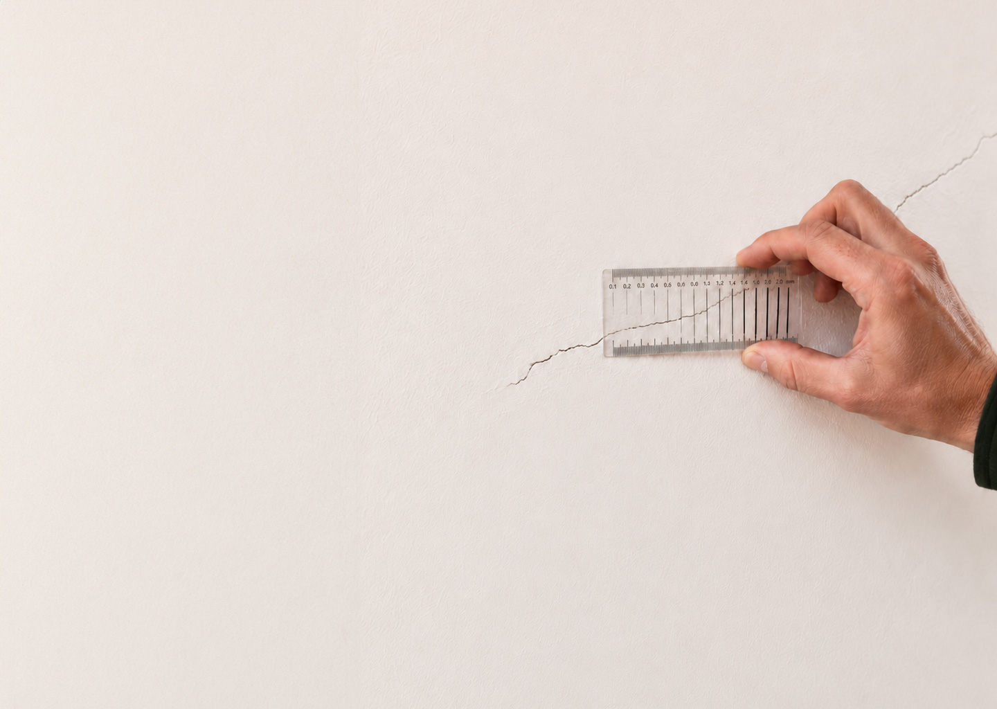 Symbolbild Überprüfung eines Risses in einer Hauswand